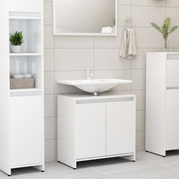 vidaXL Ντουλάπι Νιπτήρα Γυαλιστερό Λευκό 60x33x61cm Επεξ. Ξύλο 1 τεμ.