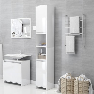 vidaXL Στήλη Μπάνιου Γυαλιστερό Λευκό 30x30x183,5cm Επεξ. Ξύλο 1 τεμ.