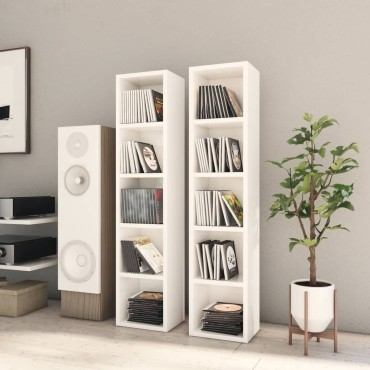 vidaXL Έπιπλα CD 2 τεμ. Γυαλιστερό Λευκό 21x16x93,5cm Μοριοσανίδα