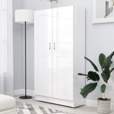 vidaXL Βιβλιοθήκη Γυαλιστερό Λευκό 82,5x30,5x150cm Επεξ. Ξύλο 1 τεμ.