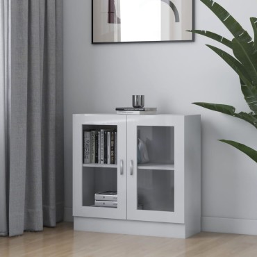 vidaXL Βιτρίνα Γυαλιστερό Λευκό 82,5x30,5x80cm Επεξ. Ξύλο 1 τεμ.