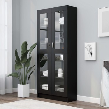 vidaXL Βιτρίνα Μαύρη 82,5x30,5x185,5cm Επεξ. Ξύλο 1 τεμ.