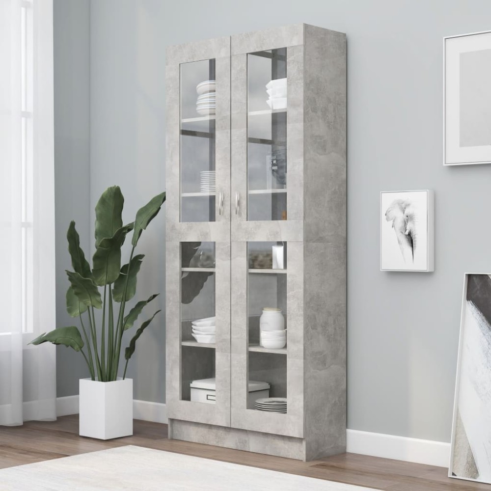 vidaXL Βιτρίνα Γκρι του Σκυροδέματος 82,5x30,5x185,5cm Επεξ. Ξύλο 1 τεμ.