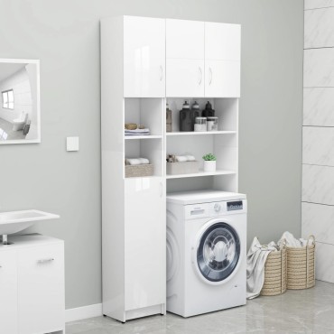 vidaXL Στήλη Μπάνιου Γυαλιστερό Λευκό 32x25,5x190cm Επεξ. Ξύλο 1 τεμ.