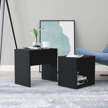 vidaXL Σετ Τραπεζάκια Σαλονιού Μαύρα 48x30x45cm από Επεξ. Ξύλο
