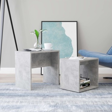 vidaXL Σετ Τραπεζάκια Σαλονιού Γκρι Σκυροδ. 48x30x45cm Επεξ. Ξύλο