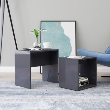 vidaXL Σετ Τραπεζάκια Σαλονιού Γυαλιστ. Γκρι 48x30x45cm Επεξ. Ξύλο