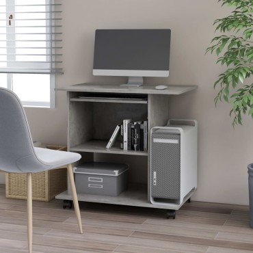 vidaXL Γραφείο Υπολογιστή Γκρι Σκυροδέματος 80x50x75cm Επεξ. Ξύλο 1 τεμ.