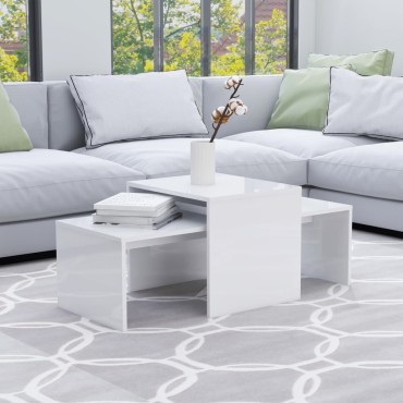 vidaXL Σετ Τραπεζάκια Σαλονιού Γυαλ. Λευκό 100x48x40cm Επεξ. Ξύλο