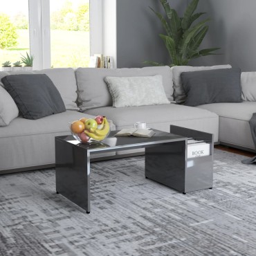 vidaXL Τραπεζάκι Σαλονιού Γυαλιστερό Γκρι 90x45x35cm Επεξ. Ξύλο 1 τεμ.