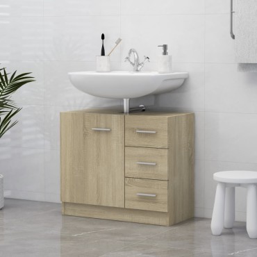 vidaXL Ντουλάπι Νιπτήρα Sonoma Δρυς 63x30x54cm Επεξεργασμένο Ξύλο 1 τεμ.