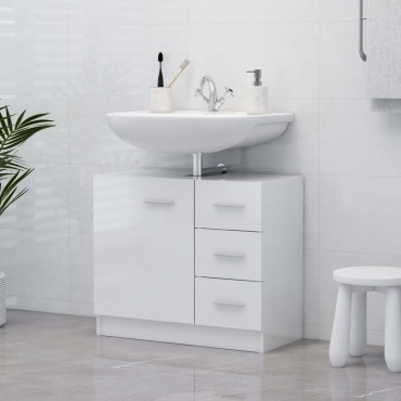 vidaXL Ντουλάπι Νιπτήρα Γυαλιστερό Λευκό 63x30x54cm Επεξ. Ξύλο 1 τεμ.
