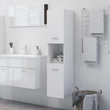 vidaXL Στήλη Μπάνιου Γυαλιστερό Λευκό 30x30x130cm από Επεξ. Ξύλο
