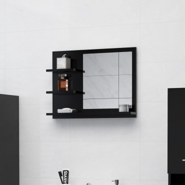 vidaXL Καθρέφτης Μπάνιου Μαύρος 60x10,5x45cm Επεξ. Ξύλο 1 τεμ.