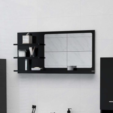 vidaXL Καθρέφτης Μπάνιου Μαύρος 90x10,5x45cm Επεξ. Ξύλο 1 τεμ.
