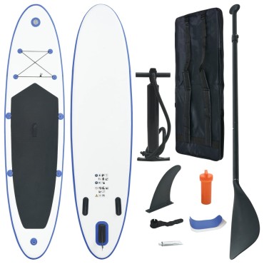vidaXL Σετ Σανίδας Stand Up Paddle / Surf Φουσκωτό Μπλε και Λευκό