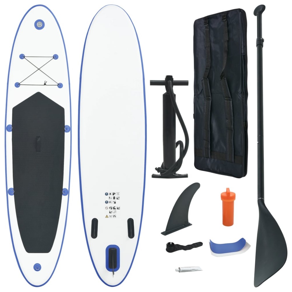 vidaXL Σετ Σανίδας Stand Up Paddle / Surf Φουσκωτό Μπλε και Λευκό