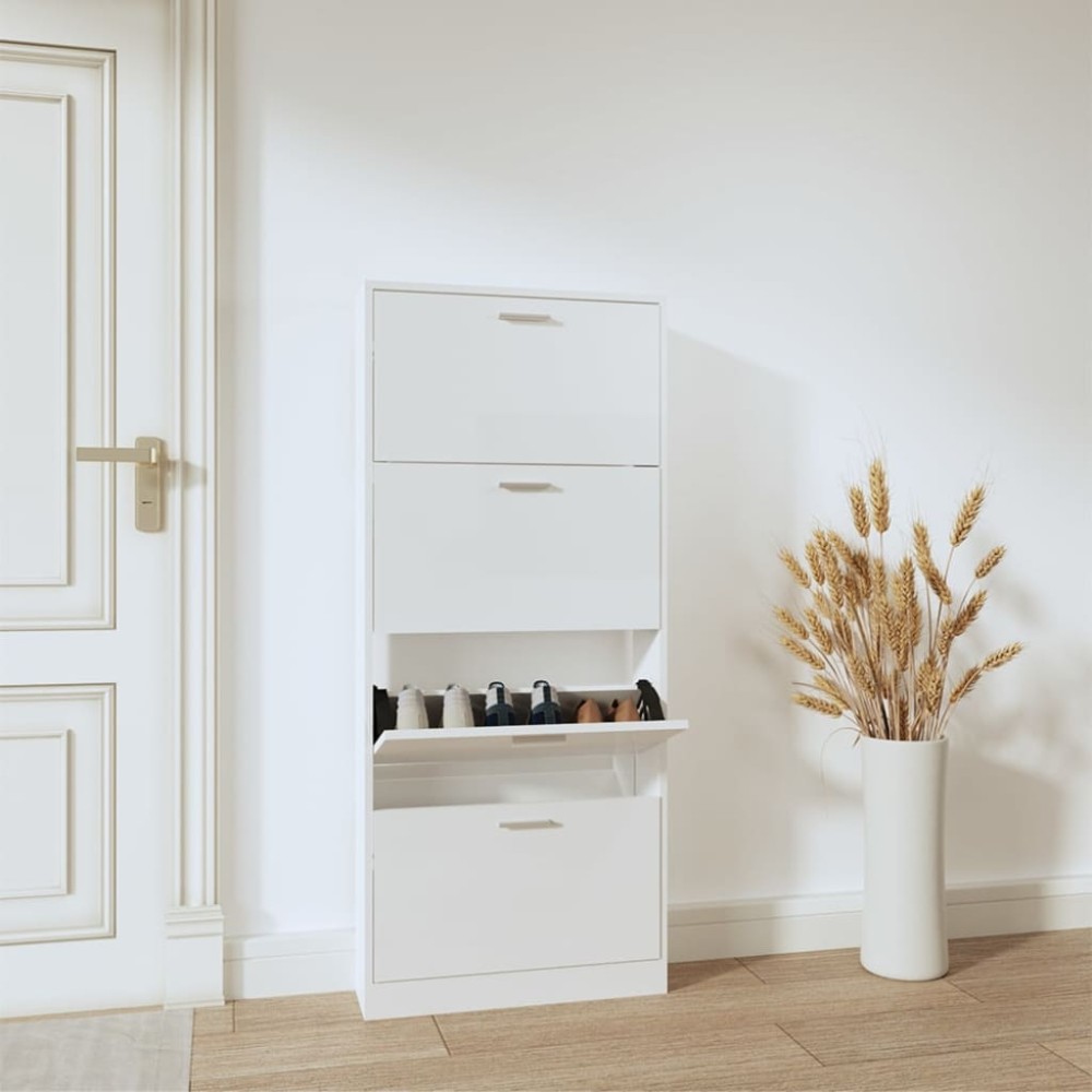 vidaXL Παπουτσοθήκη Γυαλιστερό Λευκό 59x17x150cm Επεξεργασμένο Ξύλο