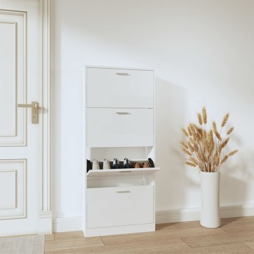 vidaXL Παπουτσοθήκη Γυαλιστερό Λευκό 59x17x150cm Επεξεργασμένο Ξύλο