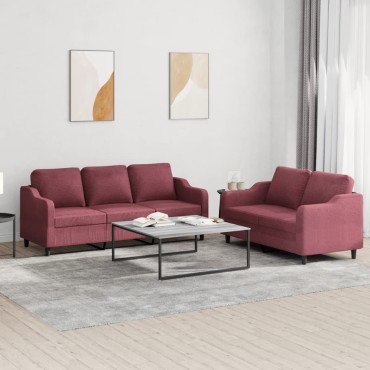 vidaXL Πολυθρόνες Σετ 2 τεμ. Μπορντό από Ύφασμα με Μαξιλάρια 138x77x80cm  Διθέσιος Τριθέσιος