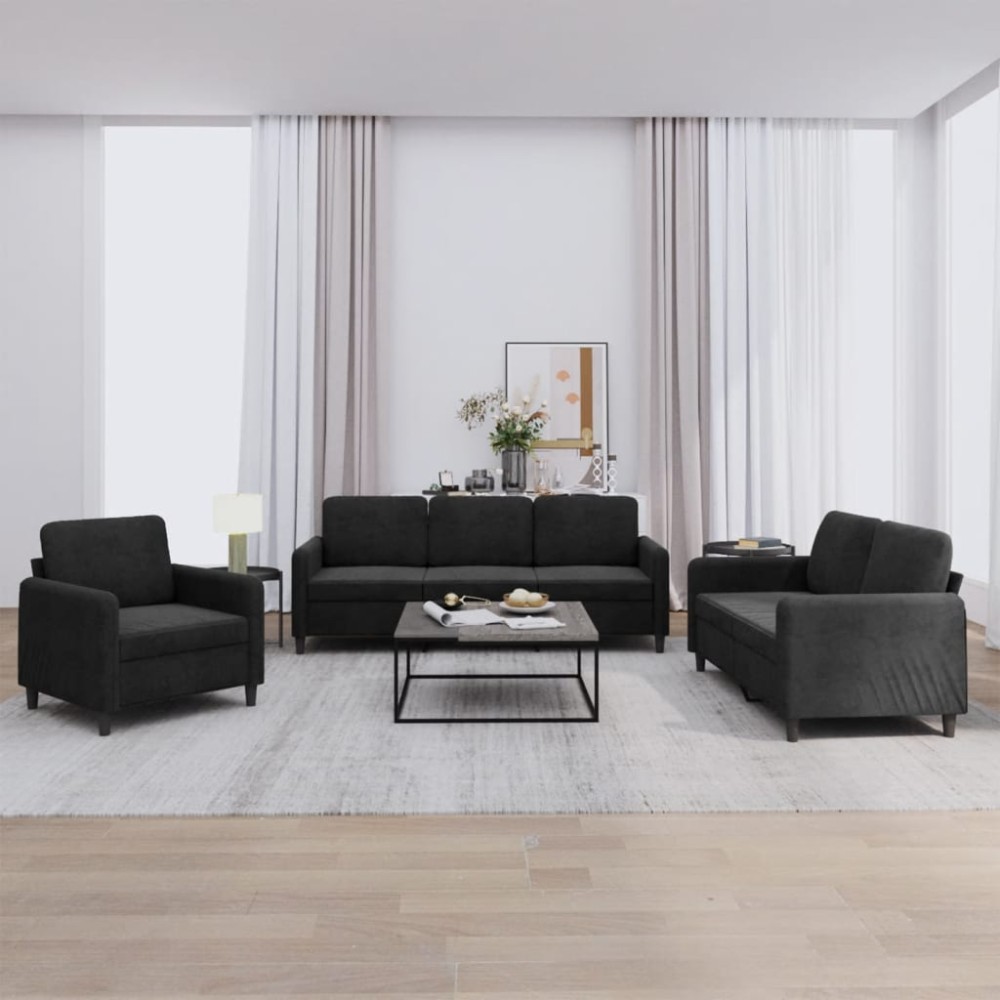 vidaXL Σετ Σαλονιού 3 τεμ. Μαύρο από Βελούδο 78x77x80cm  Διθέσιος Τριθέσιος