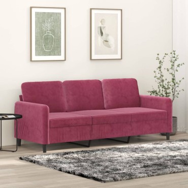 vidaXL Καναπές Τριθέσιος Μπορντό Βελούδινος 198x77x80cm 1 τεμ.