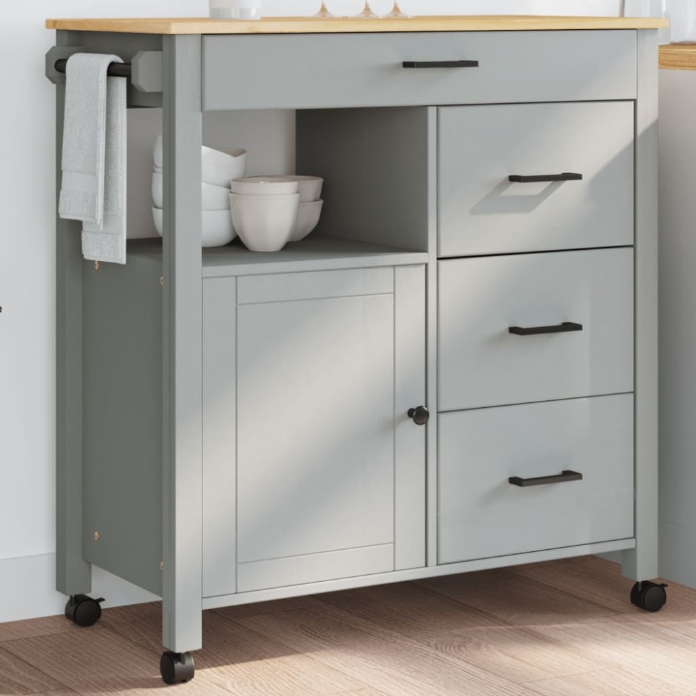 vidaXL Τρόλεϊ Κουζίνας MONZA 84x40x90cm από Μασίφ Ξύλο Πεύκου 1 τεμ.