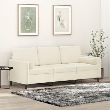 vidaXL Καναπές Τριθέσιος Κρεμ Βελούδινος με Μαξιλάρια 198x77x80cm 1 τεμ.