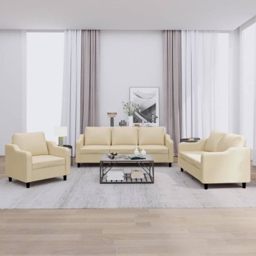 vidaXL Πολυθρόνες Σετ 3 τεμ. Κρεμ από Ύφασμα με Μαξιλάρια 78x77x80cm  Διθέσιος Τριθέσιος