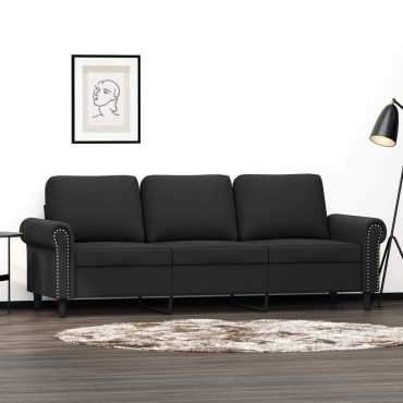 vidaXL Καναπές Τριθέσιος Μαύρος Βελούδινος 212x77x80cm 1 τεμ.