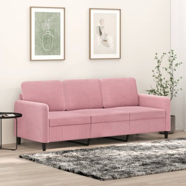 vidaXL Καναπές Τριθέσιος Ροζ Βελούδινος 198x77x80cm 1 τεμ.