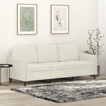 vidaXL Καναπές Τριθέσιος Κρεμ Βελούδινος 198x77x80cm 1 τεμ.