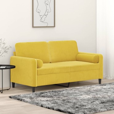 vidaXL Καναπές Διθέσιος Κίτρινο Βελούδινος με Διακ. Μαξιλάρια 158x77x80cm 1 τεμ.