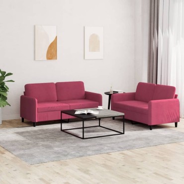 vidaXL Σαλόνι Σετ 2 τεμ. Μπορντό από Βελούδο 138x77x80cm  Διθέσιος