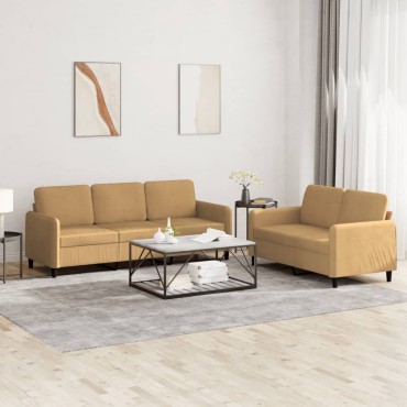 vidaXL Πολυθρόνες Σετ 2 τεμ. Καφέ από Βελούδο 138x77x80cm  Διθέσιος Τριθέσιος