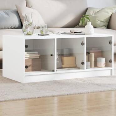 vidaXL Τραπεζάκι Σαλονιού Λευκό 102x50x42cm με Γυάλινες Πόρτες 1 τεμ.