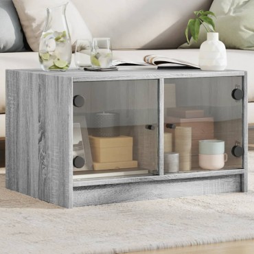 vidaXL Τραπεζάκι Σαλονιού Sonoma Γκρι 68x50x42cm με Γυάλινες Πόρτες 1 τεμ.