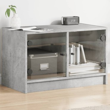 vidaXL Βοηθητικό Ντουλάπι Γκρι Σκυροδ. 68x37x42cm Γυάλινες Πόρτες