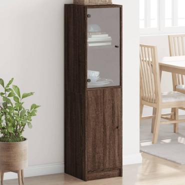 vidaXL Ντουλάπι Καφέ Δρυς 35x37x142cm με Γυάλινη Πόρτα 1 τεμ.