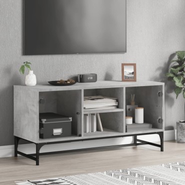 vidaXL Έπιπλο Τηλεόρασης Γκρι Σκυροδ. 102x37x50cm Γυάλινες Πόρτες