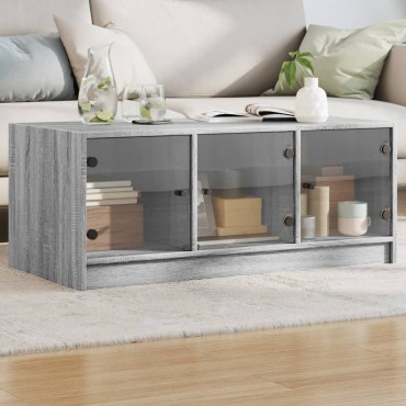 vidaXL Τραπεζάκι Σαλονιού Sonoma Γκρι 102x50x42cm με Γυάλινες Πόρτες 1 τεμ.