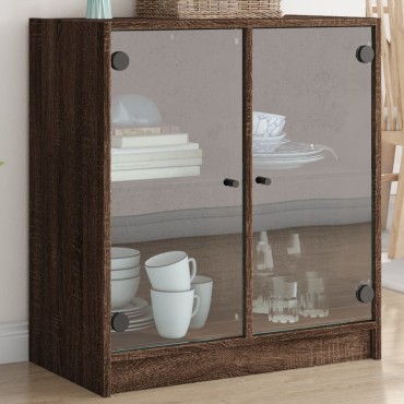 vidaXL Βοηθητικό Ντουλάπι Καφέ Δρυς 68x37x75,5cm Γυάλινες Πόρτες 1 τεμ.