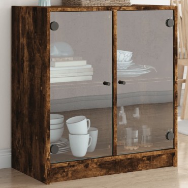 vidaXL Βοηθητικό Ντουλάπι Καπνιστή Δρυς 68x37x75,5cm Γυάλινες Πόρτες 1 τεμ.
