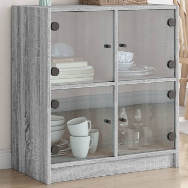 vidaXL Βοηθητικό Ντουλάπι Sonoma Γκρι 68x37x75,5cm με Γυάλινες Πόρτες 1 τεμ.