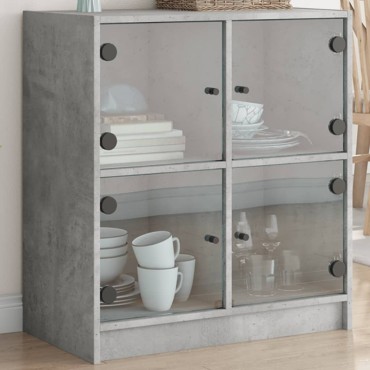 vidaXL Βοηθητικό Ντουλάπι Γκρι Σκυροδ. 68x37x75,5cm Γυάλινες Πόρτες 1 τεμ.