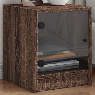vidaXL Κομοδίνο Καφέ Δρυς 35x37x42cm με Γυάλινη Πόρτα 1 τεμ.