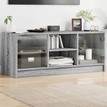 vidaXL Έπιπλο Τηλεόρασης Sonoma Γκρι 102x37x42cm με Γυάλινες Πόρτες