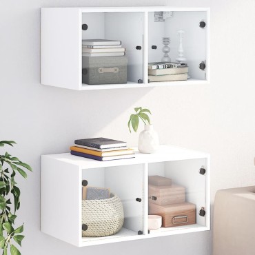 vidaXL Κομοδίνα 2 τεμ. Λευκά 68,5x37x35cm με Γυάλινες Πόρτες