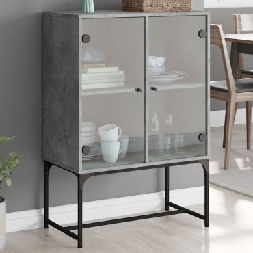 vidaXL Βοηθητικό Ντουλάπι Γκρι Σκυροδ. 69x37x100cm Γυάλινες Πόρτες 1 τεμ.