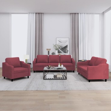 vidaXL Πολυθρόνες Σετ 3 τεμ. Μπορντό από Ύφασμα με Μαξιλάρια 78x77x80cm  Διθέσιος Τριθέσιος